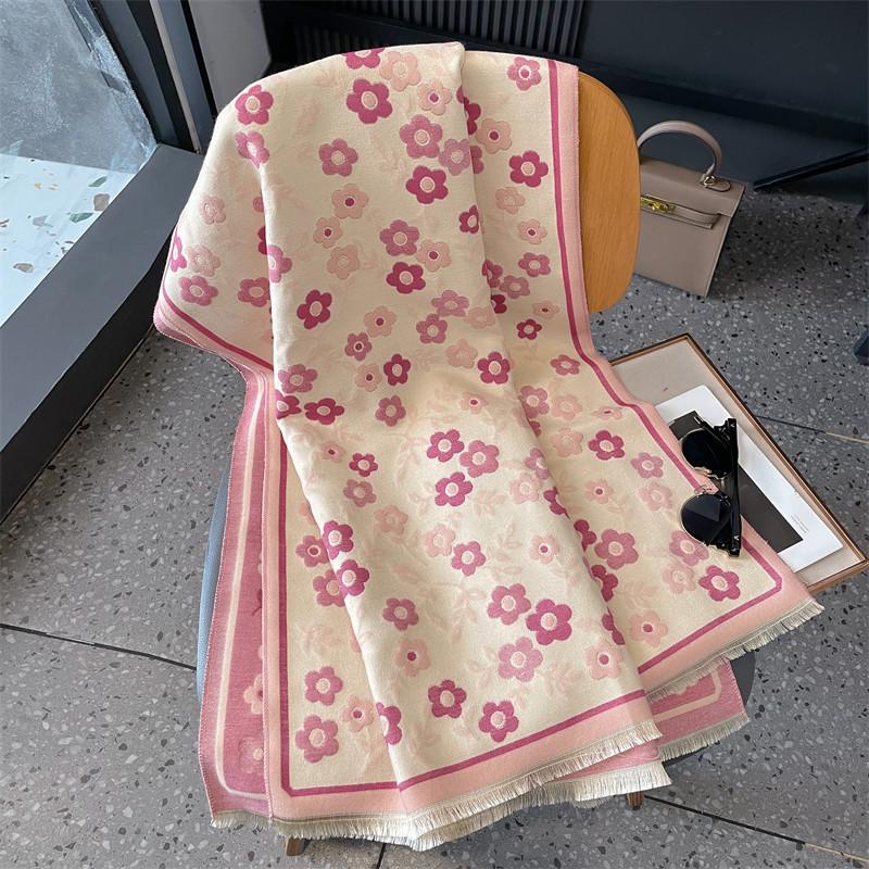 Printed Fashion Imitation Cashmere Scarf Women's Winter Versatile Double-sided Thickened Student Scarf Dual-purpose Shawl Outside