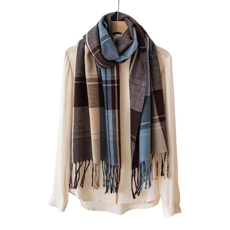 Autumn and Winter Imitation Cashmere Retro Literary Plaid Scarf for Men and Women with The Same Temperament Light Luxury Scarf and Shawl  Dual Use