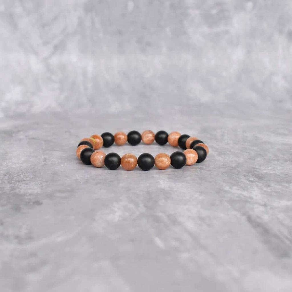 Natural Sunstone and Onyx Beaded Bracelet Two Stone Unisex Stylish Bracelet  Healing Gemstone Bracelet for Him Unique Friendship Bracelet