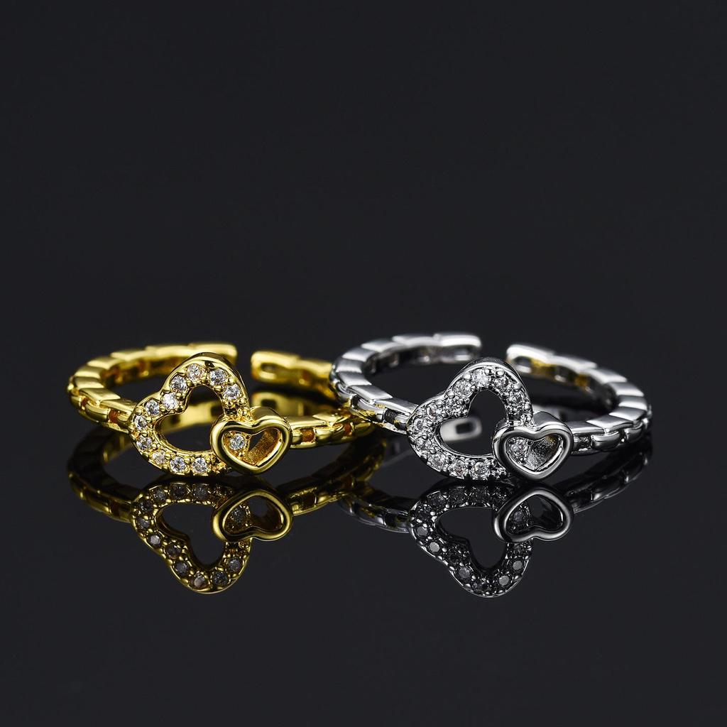 Women's High-End Double Heart Rhinestone Open Ring - Light Luxury Versatile Stacking Jewelry