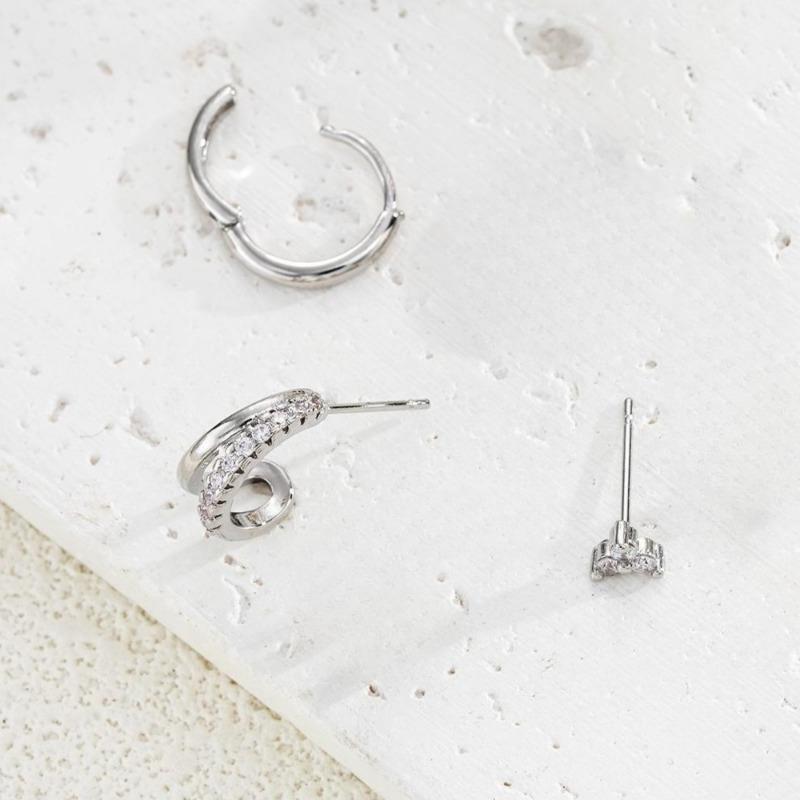 3Pcs Stainless Steel Shiny Crystal Hoop Earrings For Women Fashion Minimalist Small Round Huggie Earrings Trendy Punk Jewelry