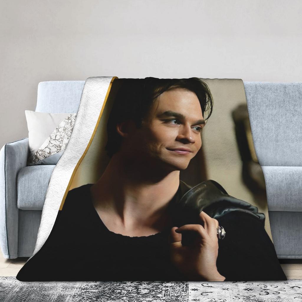 Damon Salvatore Blankets The Vampire Diaries Plush Funny Breathable Throw Blankets for Home Autumn/Winter