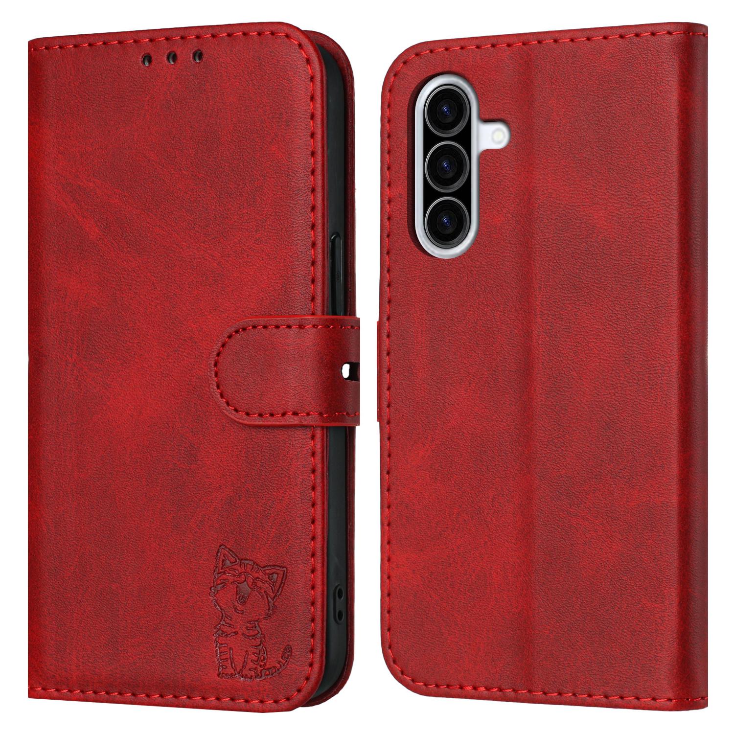 

Чехол для Samsung Galaxy A26 5G с рисунком счастливого кота, кожаный кошелек с тиснением, чехол для телефона Red