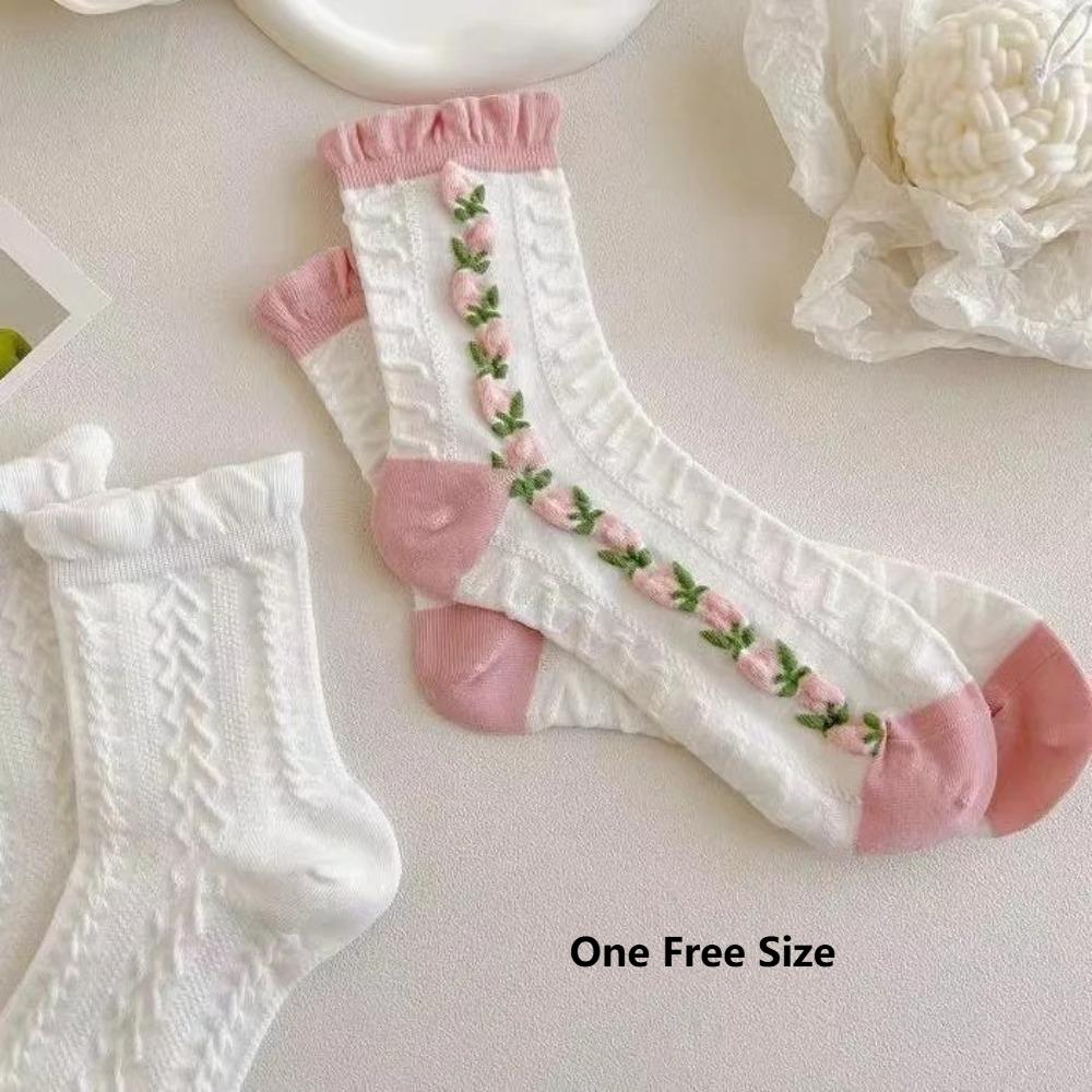 5 Paar Niedliche Spitze Mittelhohe Socken Harajuku Stil Damen Socken Set Weiche Baumwollsocken Herbst Winter