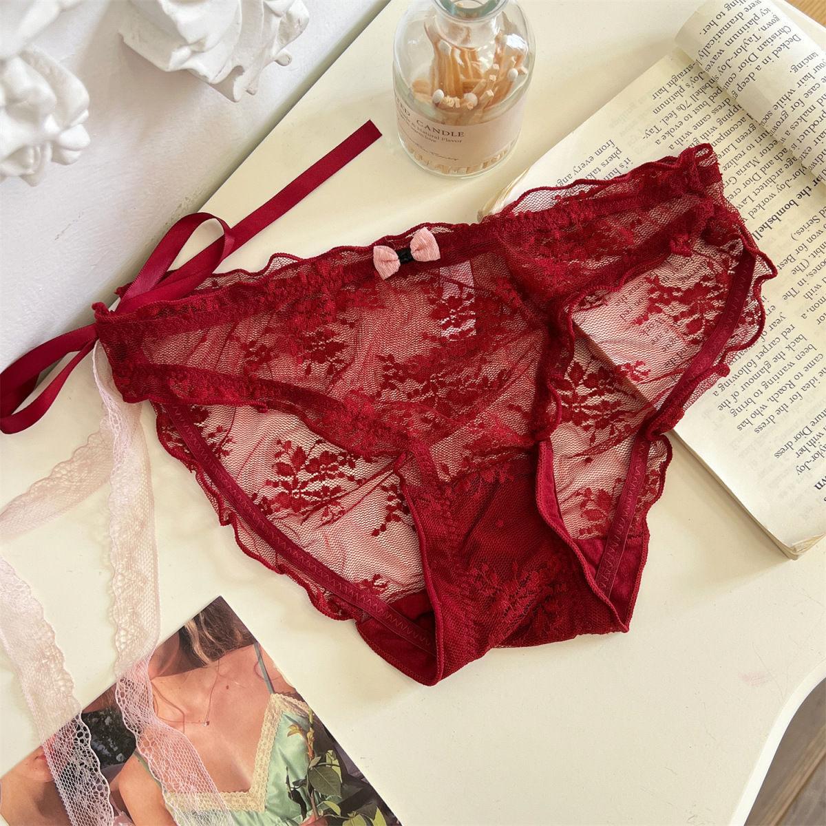 

Women s Lace Underwear Low Waist Strap Breathable Cotton Triangle Underwear for Women M червоний