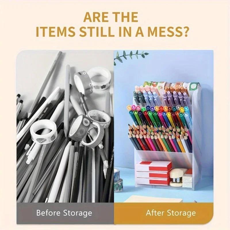 Non-Toxic Multi Functional Desktop Pen Holder Transparent Large Capacity Pen Holder Stationery Organizer Office Desk Pen Storage Rack