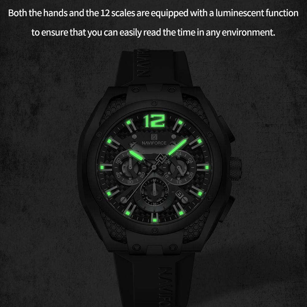 NAVIFORCE Original Quartz Watch for Men Luminous Pointer Calendar Chronograph Silica Strap 30m Waterproof Outdoor Multifunctional Men's Watch NF8063