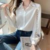 Chiffon Blouse Women Long Sleeve Embroidered Elegant French Top Light  Style Tops