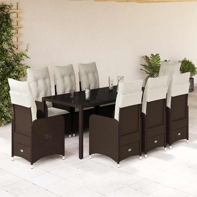 Vidaxl 9-Cz. Brown Garden Bistro Furniture Set with Cushions