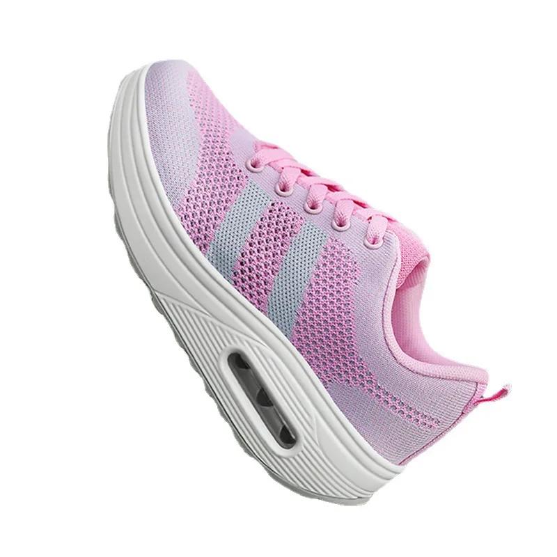 Fashion 2024 spring breathable mesh air cushion walking shoes thick soled height increasing women's sports  fashionable casual shoes