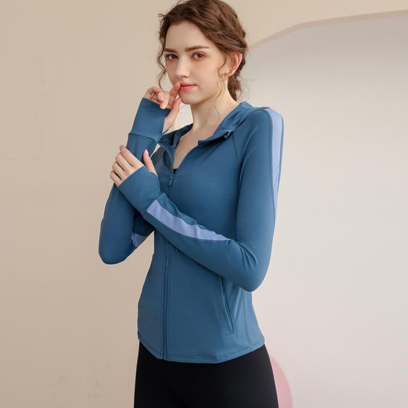 Women's Color Block Yoga Jacket - Hooded, Stretchable, Zipper Cardigan for Fitness