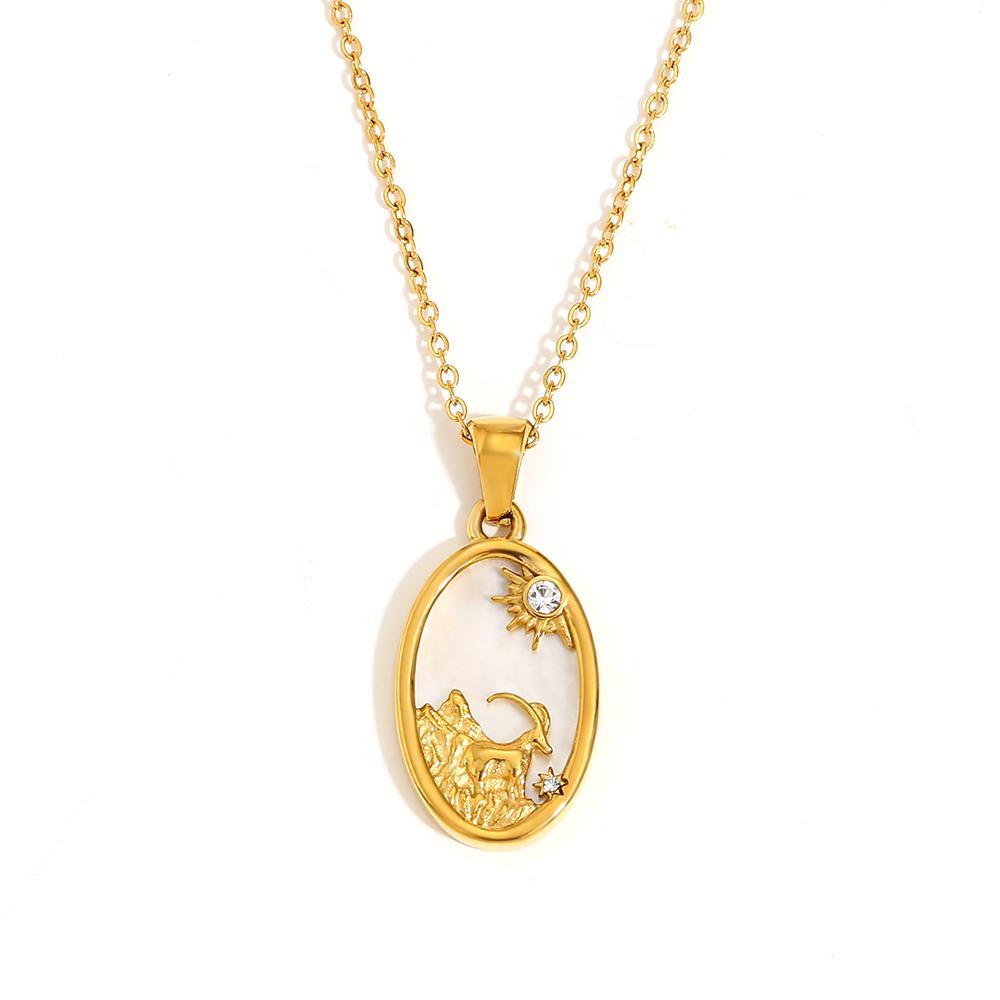 MamacitaLay 18K Gold Plated Stainless Steel Zircon Star Twelve Constellation Shell Necklace Women's Waterproof Neck Jewelry Gift