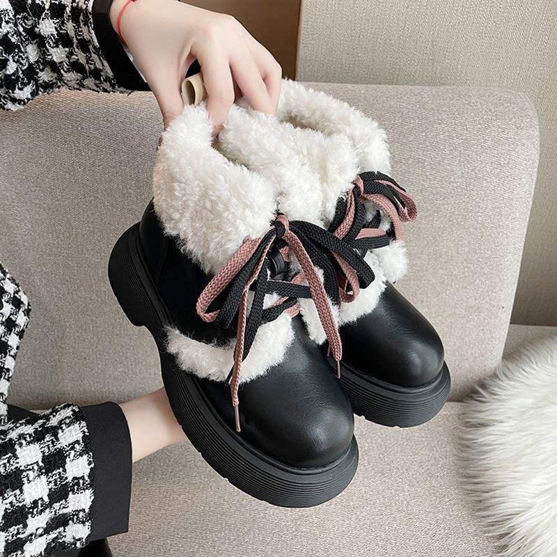 Snow boots women's 2025 winter new thick-soled velvet warm lamb wool white Martin boots versatile cute short boots