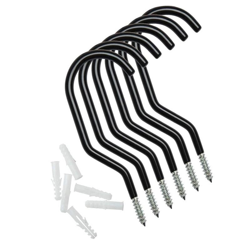 

6 шт./компл. металлические настенные крючки для велосипедов, вешалка для хранения, потолочная вешалка для сада, гаража, лопаты, метлы, швабры, органайзер, держатель для подвешивания чёрный