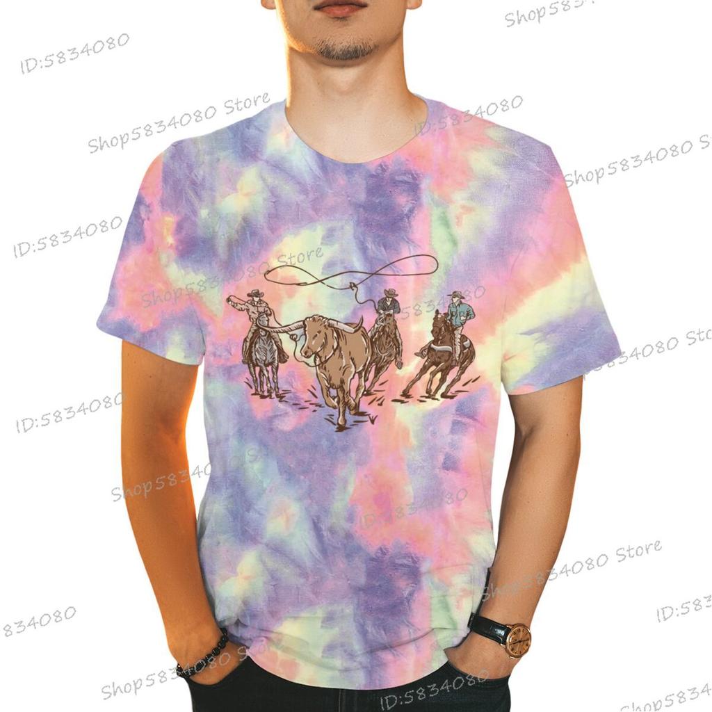 90s Vintage Cowboy TShirts Tops Retro Rodeo Outfit Gifts TieDye Fashion Summer Clothes Wild West Cowboy Short Sleeve Tshirt