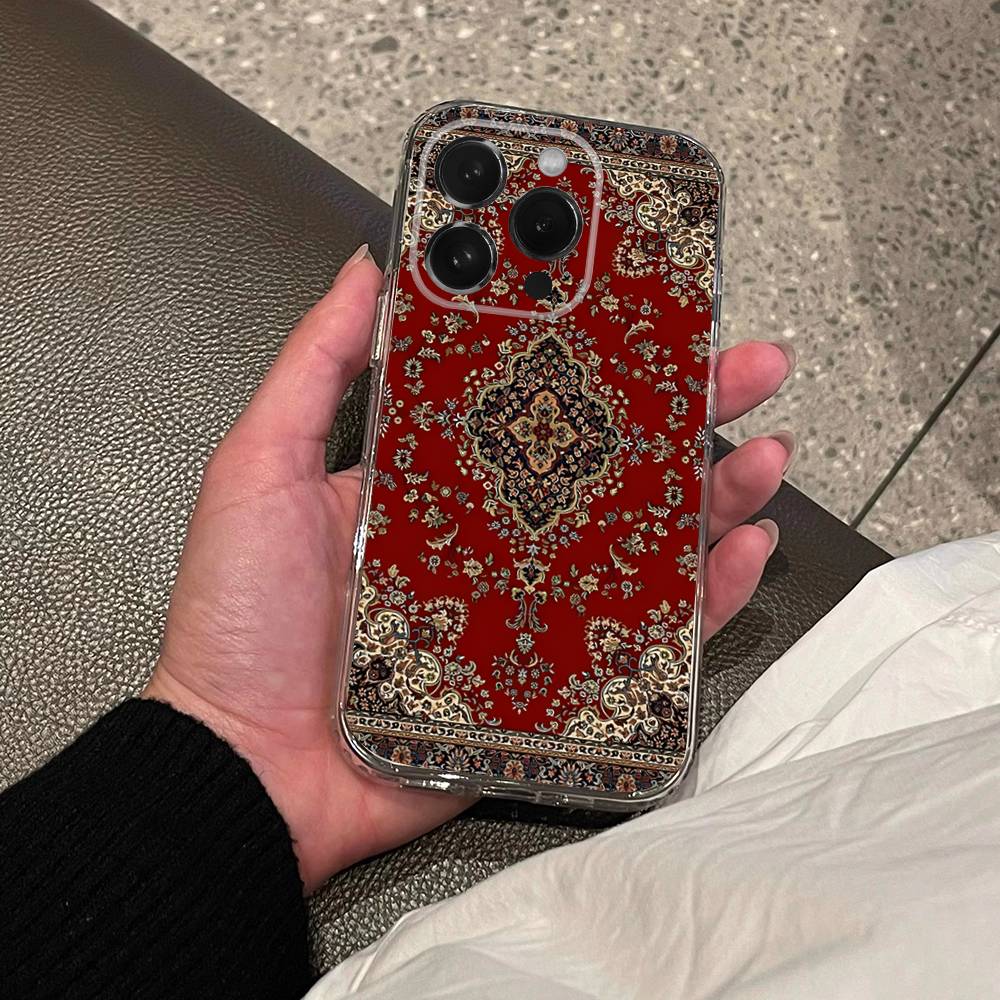 

Hot Persian Carpet Floral Pattern Phone Case For iPhone 17,16,15,14,13,12 Pro,Max,Plus,X,XS,XR,SE4,E Mini Transparent Soft Cover iPhone6