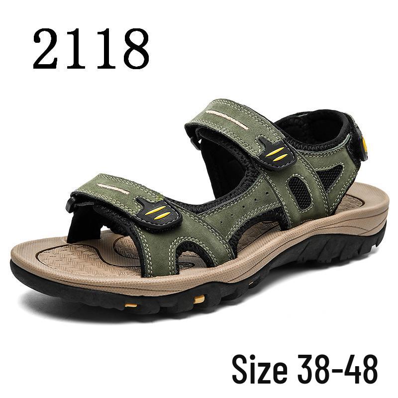 

Men s Outdoor Leather Sandals: Thick-Soled, Large Size, Open-Toe Beach Shoes & Slippers (Sizes 46-48) 44 зелений