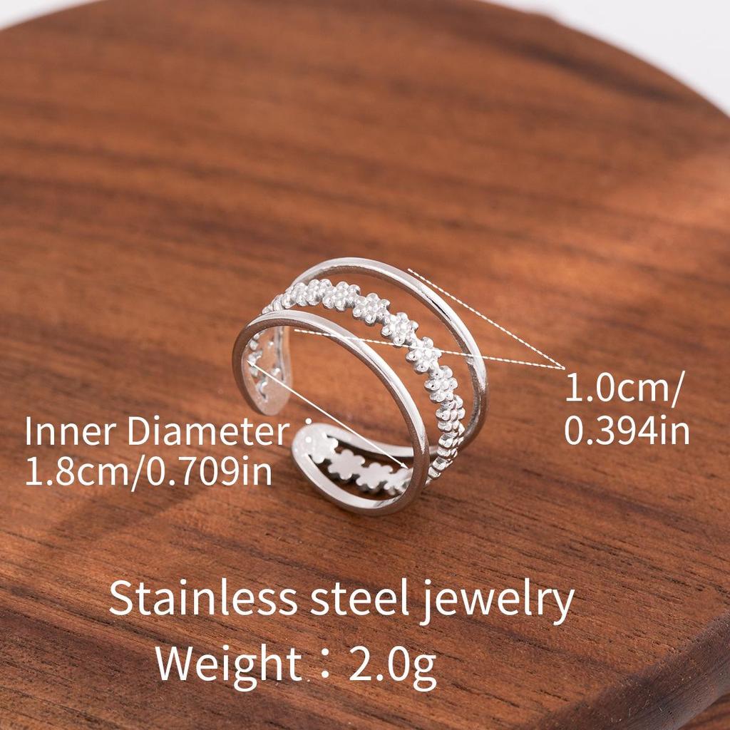 Stainless Steel Adjustable Open Ring - Colorfast Titanium Jewelry