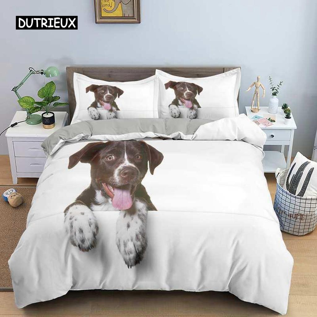 Dog Duvet Cover Set Golden Retriever Queen Size Bedding Set for Boys Girls Microfiber 3D Pet Themed Animal Funny Dog Quilt Cover