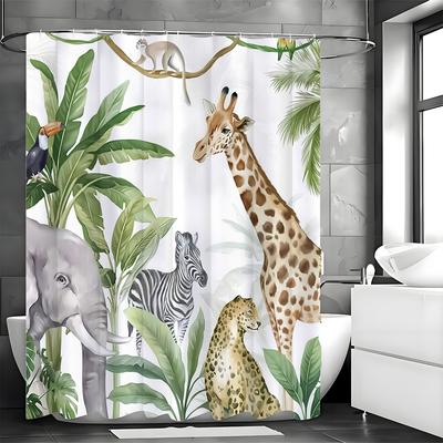 Tropical Forest Botanical Animal Shower Curtain, Bathroom Decorative Shower Curtain, Waterproof Shower Curtain with Hooks