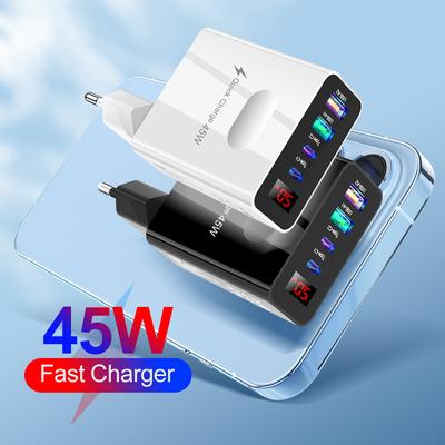 45W USB nabíječky víceportové rychlé nabíjení Type C LED displej rychlonabíječka pro iPhone Samsung Xiaomi cestovní adaptér pro mobilní telefon