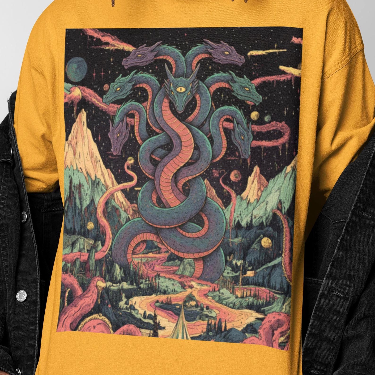 Cosmic Hydra Horror Shirt | Surreal Multi Head Serpent | Psychedelic Mythic Beast Graphic Tee 3XL