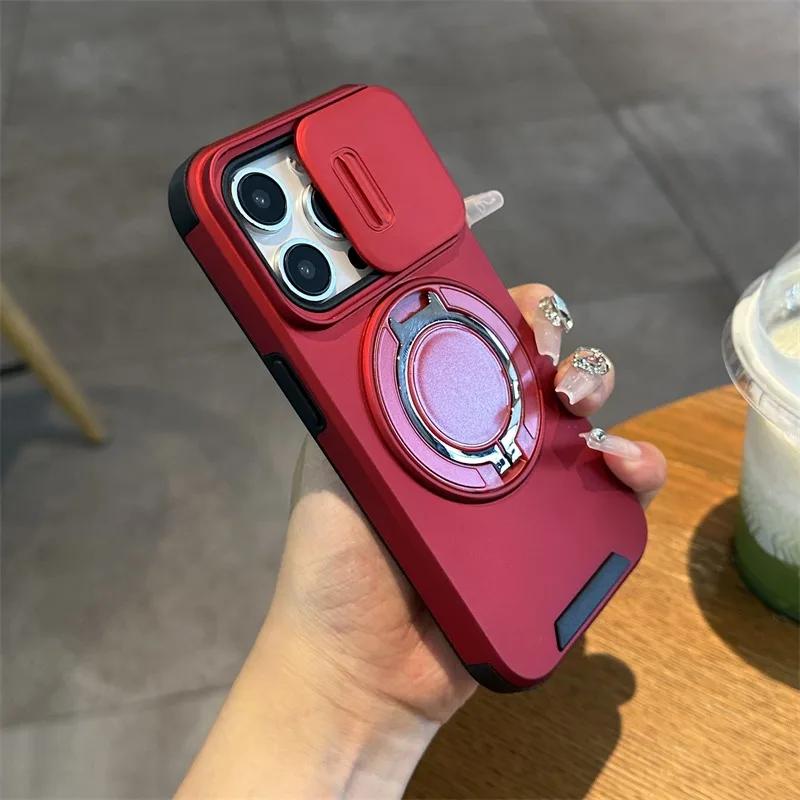 Luxury Magsafe Wireless Charging Case For iPhone 11 16 12 13 14 15 17 Pro Max Plus Magnetic Ring Bracket Camera Protection Cover