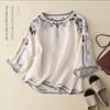 Chemise Vintage à Manches Longues pour Femme Mode Femme Col Rond Ethnique Floral Ample Amincissant Manches Sept Points Haut Chemises Unies pour Femmes