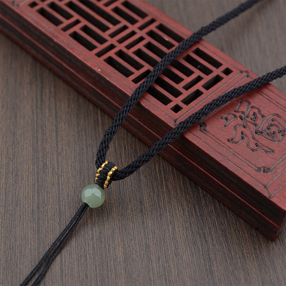 Premium Braided Jade Pendant Necklace with Corn Rope чёрный