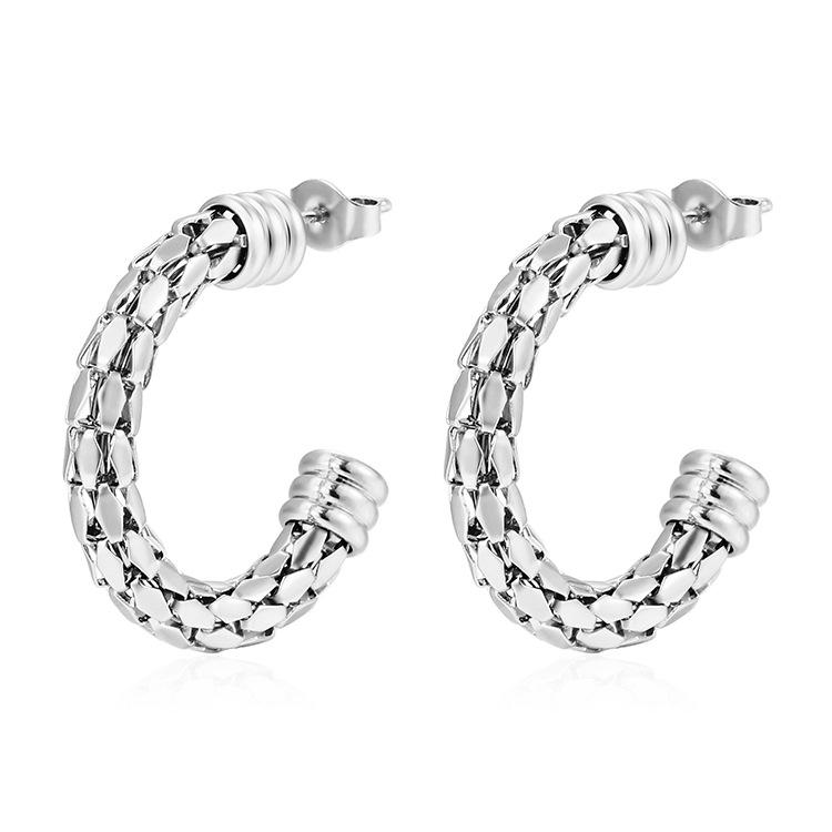 European and American Fashion Mesh Chain Round Stainless Steel Earrings Women's Trend 18K Gold Light Luxury Versatile Earrings