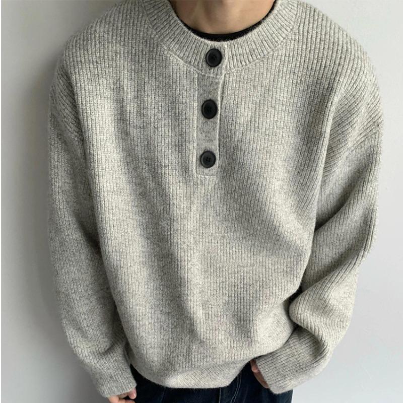 Men s Trendy Solid Color Knit Round Neck Top 2XL