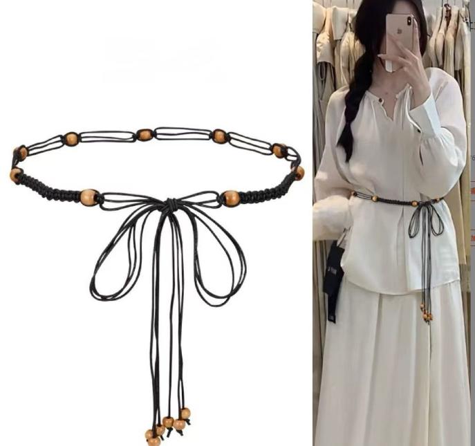

Bohemian woven waist chain accessories women s dress jeans belt One size чёрный