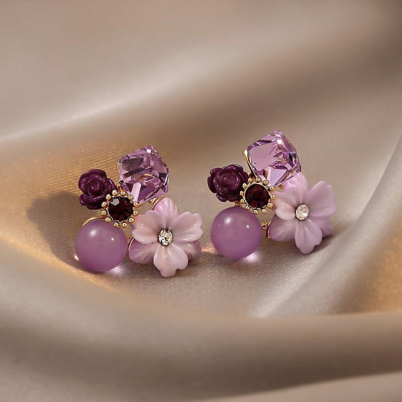 Real gold electroplated zircon pearl flower fritillary earrings simple stud earrings temperament earrings women