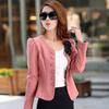 Damen Blazer Knopf Einfarbige Lange Ärmel Blumen Kragenlos Warmhalten Lässig Schlanke Passform Formell Herbstmantel für die Arbeit