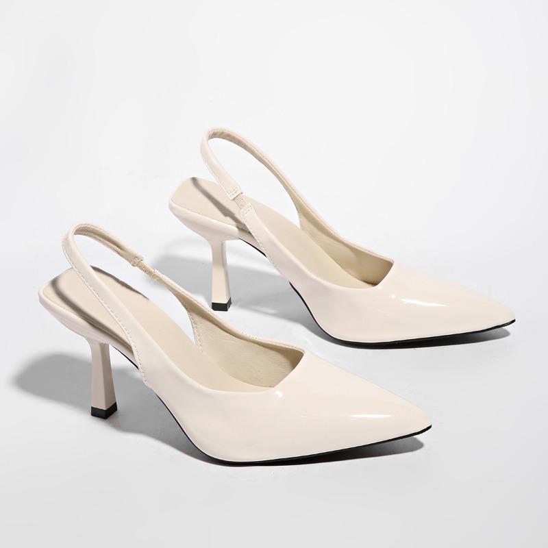 Women s patented slanted back high-heeled shoes - pointed slim high heels with adjustable shoulder straps 35 бежевый