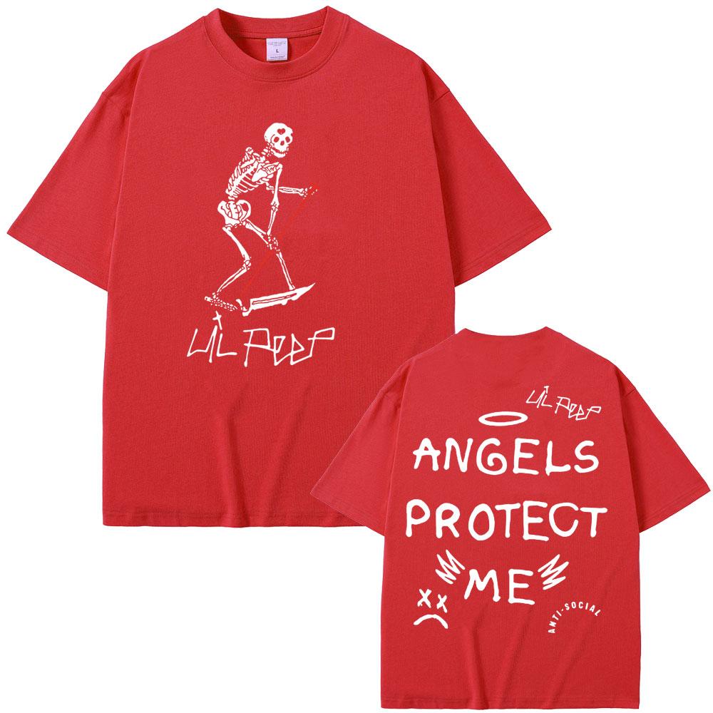 Rapper Lil Peep Cry Baby Angels Protect Me Skeleton Graphic T-shirts Men Women Hip Hop Vintage Oversized T Shirts Short Sleeve