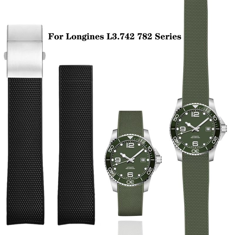 Silicone Rubber Watch Strap Soft Folding Buckle Watchband For Longines Conquest Hydro Conquest L3 Black Accessories 21mm