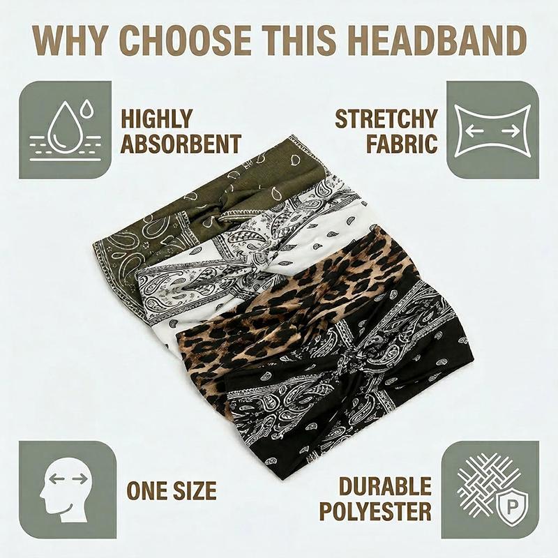 1 st Turban Paisley Twist Pannband Damhuvudband Brett Hårinpackning för Kvinnor Stora Sport Tränings Stretch Halkfria Stora Huvudband