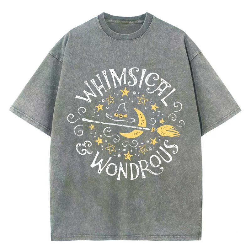 Magic Theme Letter Print T-Shirt Unisex Style Oversize Washed Denim Short Sleeve Vintage Top