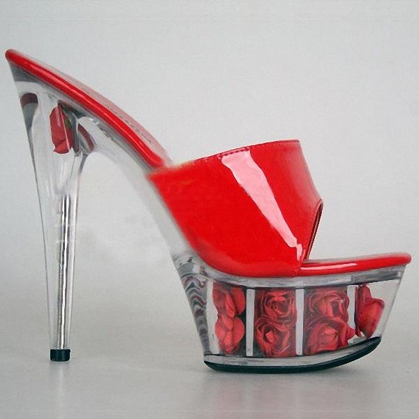 15Cm high heel sandals flower shoes, waterproof table PU surface transparent bottom crystal shoes