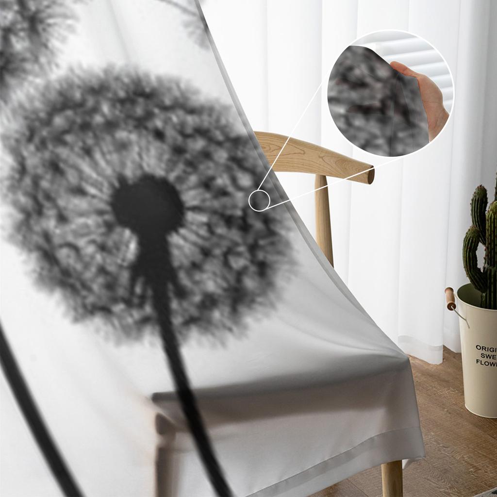 Black Dandelions Sheer Curtains For Living Room Modern Fashion Valance Curtains For Kitchen Tulle Curtains