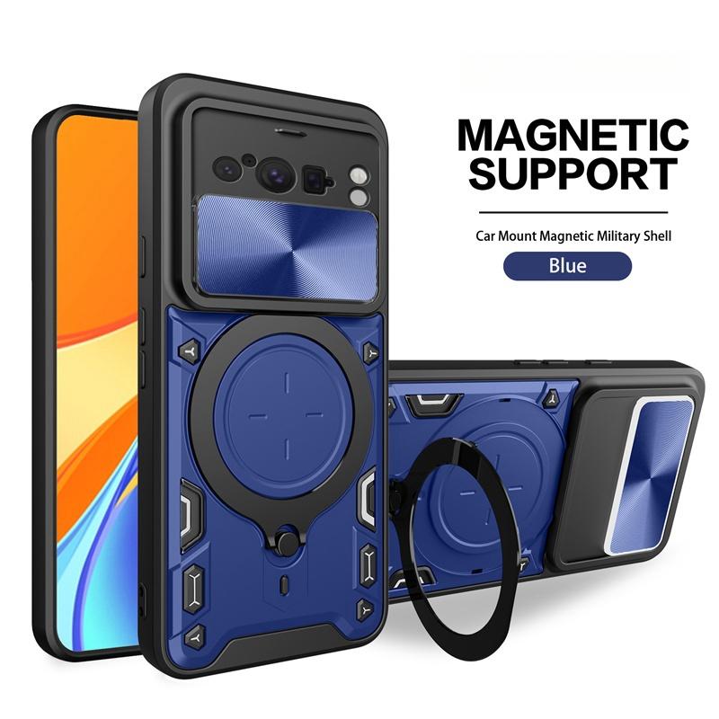 Armor Magnetic Metal Ring Stand Funda for Google Pixel8 Pro Case Slide Camera Lens Back Cover for Pixel 8 Pro 8Pro Protect Shell