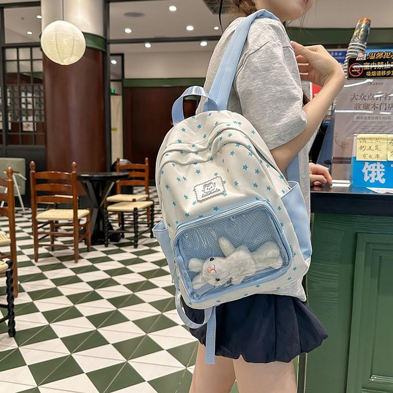 Two-dimensional Transparent Pain Bag Girls Traveling Light Backpack Primary School Students Cute Cross-border Fresh Travel