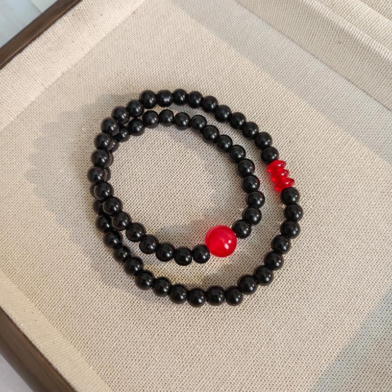 Chinese Style Wooden Beads Double Layered Wearing Simple Personality Versatile Bracelet Jewelry