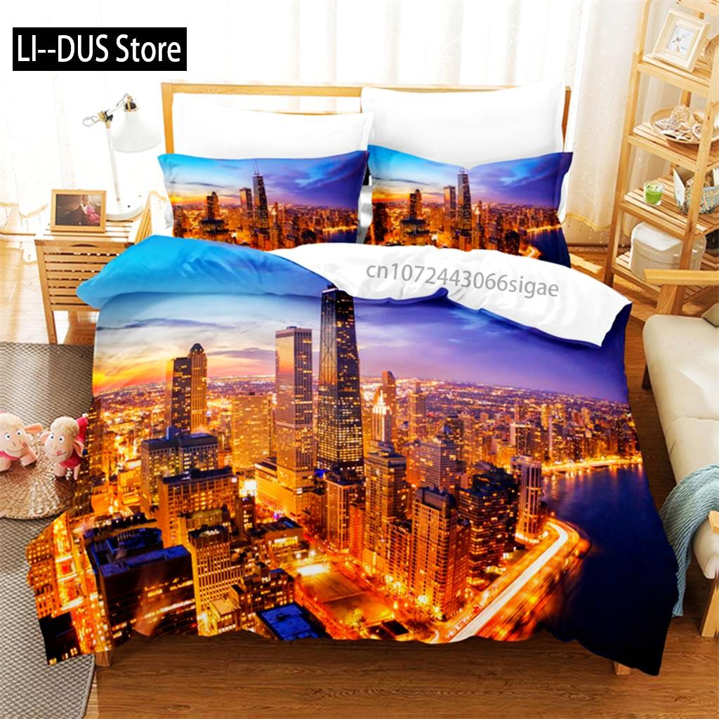 City Night Scene Bedding Set Duvet Cover Sets 3d Bedding Digital Printing Queen Size Bedding Set Fashion Design
