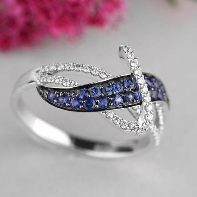 Sapphire and Diamond Twisted Ring, Suitable for Independence Day Party, Sapphire Row, Set with Diamond Band Winding, All Show Elegant and Gorgeous.