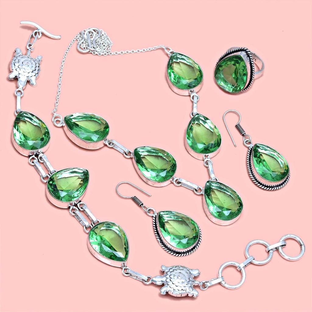 Peridot Gemstone Pendant Jewelry Set Quartz Necklace 18-20''