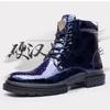 High Top Men'S Martin Boots Leather Glossy Snake Leather Shoes