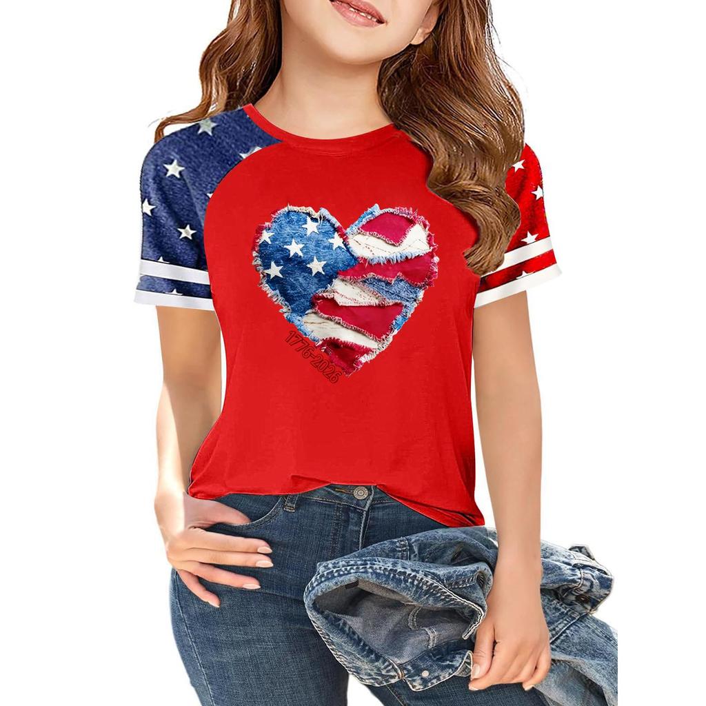 Women's Casual Short Sleeve Crew Neck T-Shirt Independence Day Print Raglan Sleeve Lightweight Cotton Blend Top for Summer