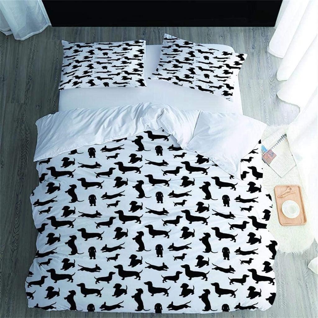 Dachshund Dog Bedding Queen Duvet Set, Soft Microfibre Duvet Cover with Pillow cases, Bedding Quilt Cover Set with Zipper
